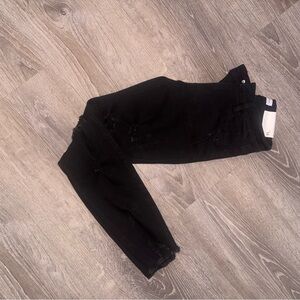 KanCan Jeans Womens 1/24 Skinny Black Mid Rise Stretch Denim Raw Hem NWT